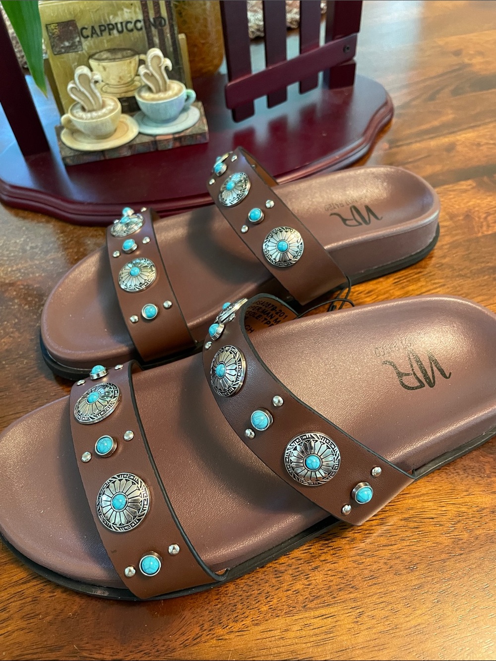 NOT RATED Briallen Western Studded Turquoise Sandal Women’s 6 Chocolate